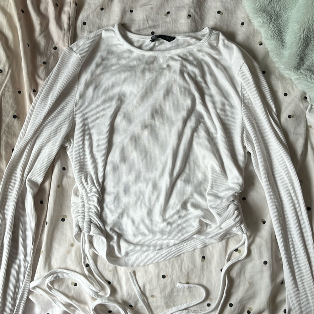 White long sleeve side scrunch ties